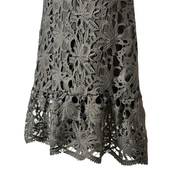 J.O.A. Floral Lace Choker Neck Fit & Flare Dress Charcoal Gray | Size Small NWT - Picture 5 of 9